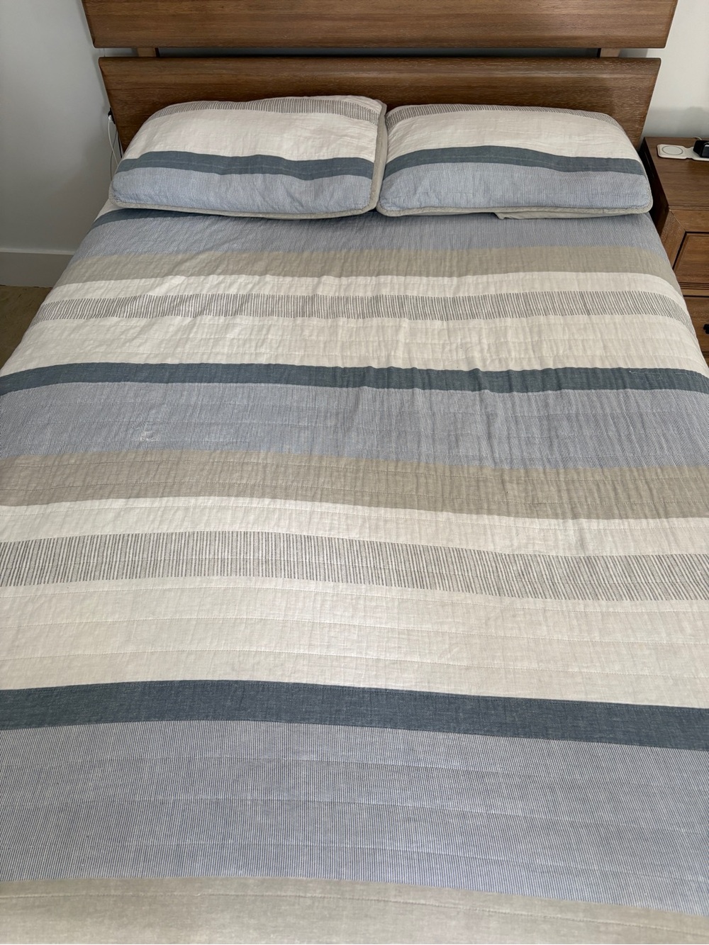 Striped Neutral Blue and White Quilt Cover Set - Home Bedding
